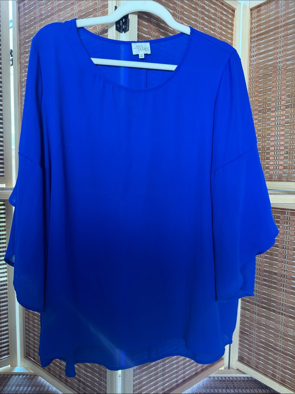 Ava & Viv Cobalt Blue Flutter Sleeve Blouse N0326